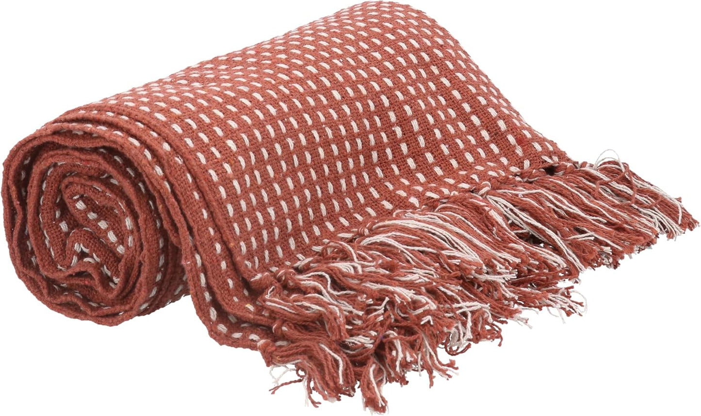 Terracotta Stab Stitch Woven Cotton Throw