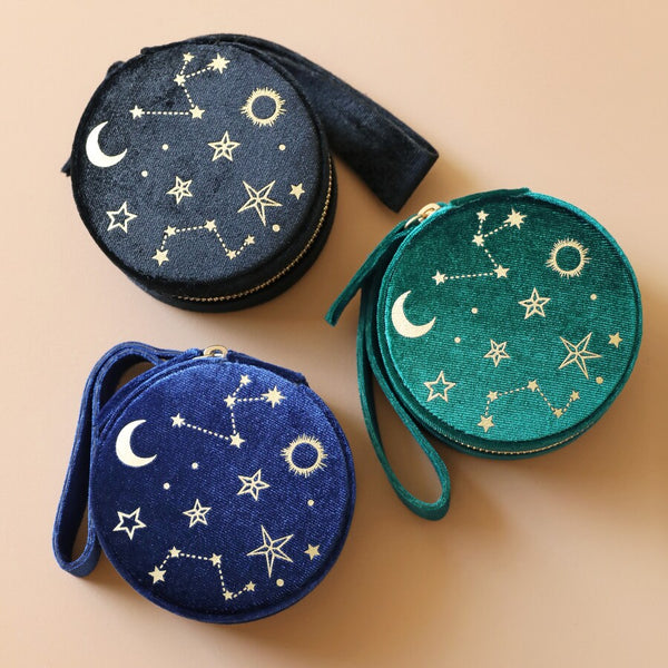 Starry Night Velvet Mini Round Jewellery Case | Green