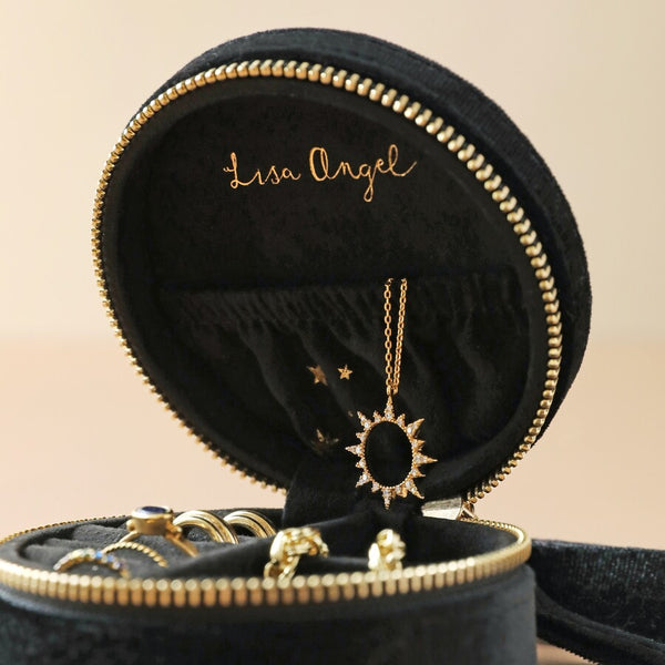 Starry Night Velvet Mini Round Jewellery Case | Black