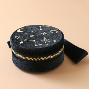 Starry Night Velvet Mini Round Jewellery Case | Black