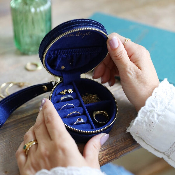 Starry Night Velvet Mini Round Jewellery Case | Navy