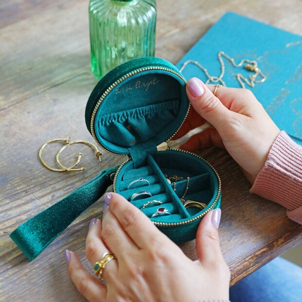 Starry Night Velvet Mini Round Jewellery Case | Green