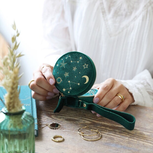 Starry Night Velvet Mini Round Jewellery Case | Green