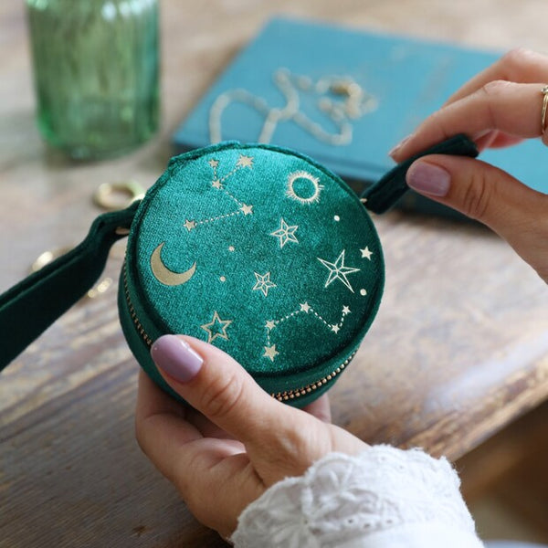 Starry Night Velvet Mini Round Jewellery Case | Green