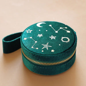 Starry Night Velvet Mini Round Jewellery Case | Green