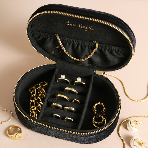 Starry Night Velvet Oval Jewellery Case | Black