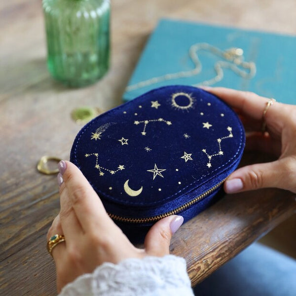 Starry Night Velvet Oval Jewellery Case | Navy