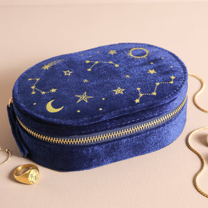 Starry Night Velvet Oval Jewellery Case | Navy