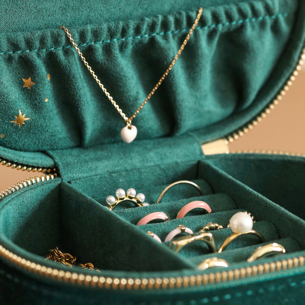 Starry Night Velvet Oval Jewellery Case | Green