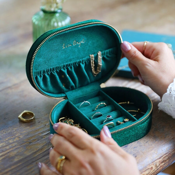 Starry Night Velvet Oval Jewellery Case | Green