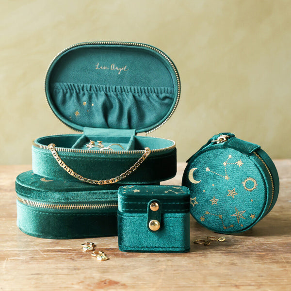 Starry Night Velvet Oval Jewellery Case | Green