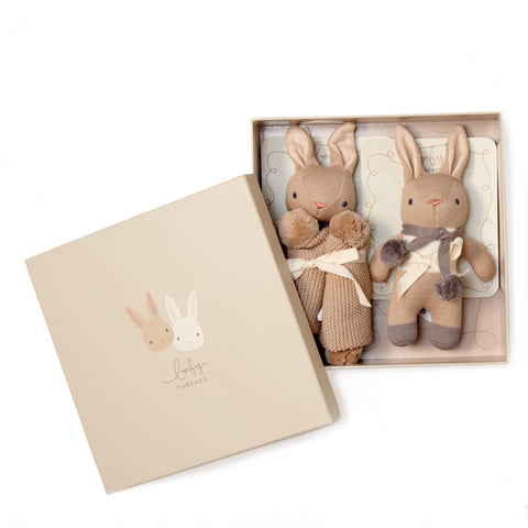 Baby Threads Taupe Bunny Gift Set | Organic Rattle & Comforter