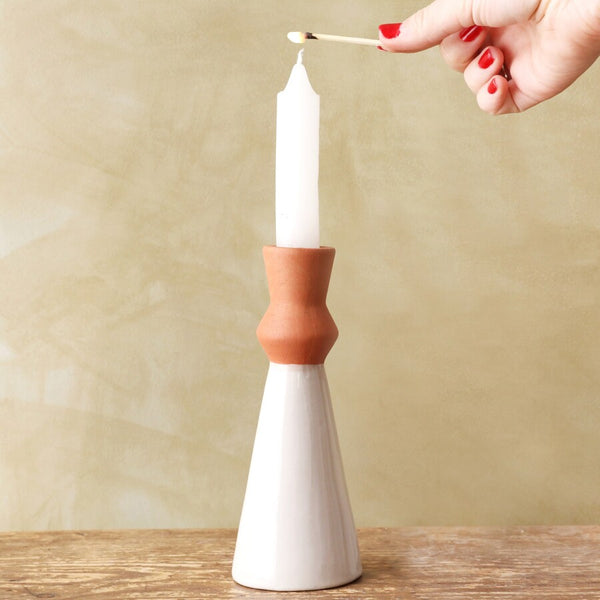 White and Terracotta Candlestick Holder