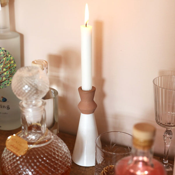 White and Terracotta Candlestick Holder