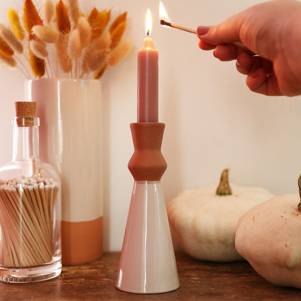 White and Terracotta Candlestick Holder