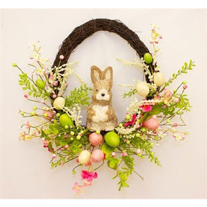 Pink Blossom Egg & Bunny Wreath 45cm