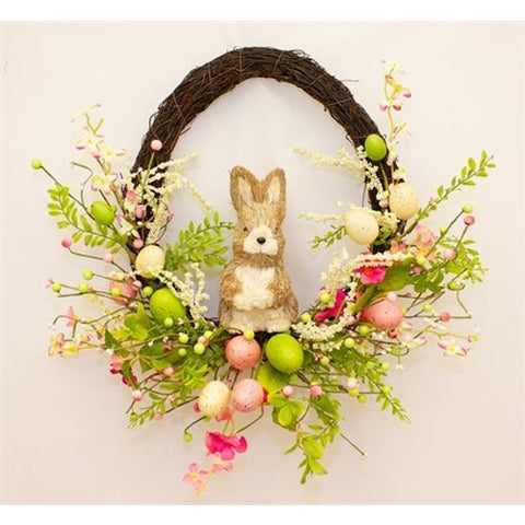 Pink Blossom Egg & Bunny Wreath 45cm