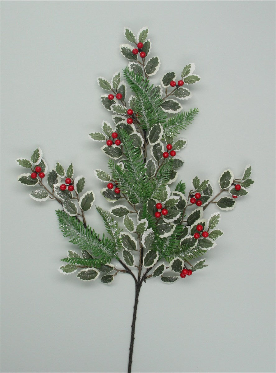 Variegated Holly/Red Berry Spray