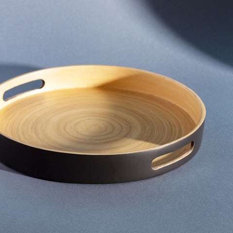 Black Round Bamboo Tray