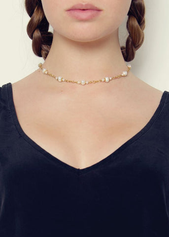 Ivory Pearl and Gold Chain Necklace